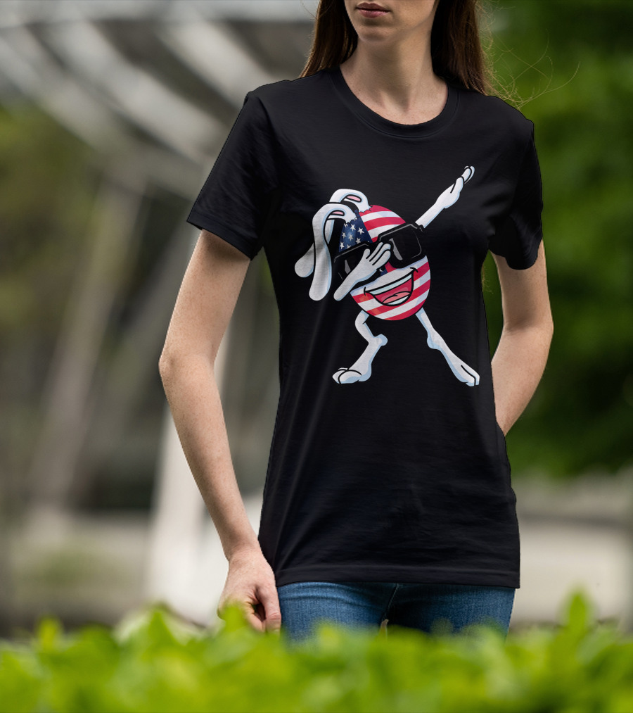 Funny Dabbing Easter Bunny American Flag Egg USA T-Shirt