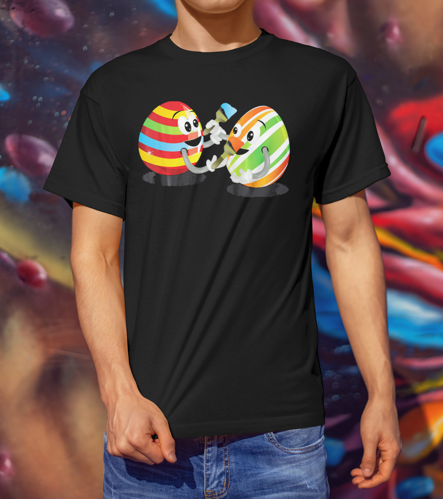 Egg Painting Funny Easter Coloring Activity With Striped Cartoon Eggs T-Shirt