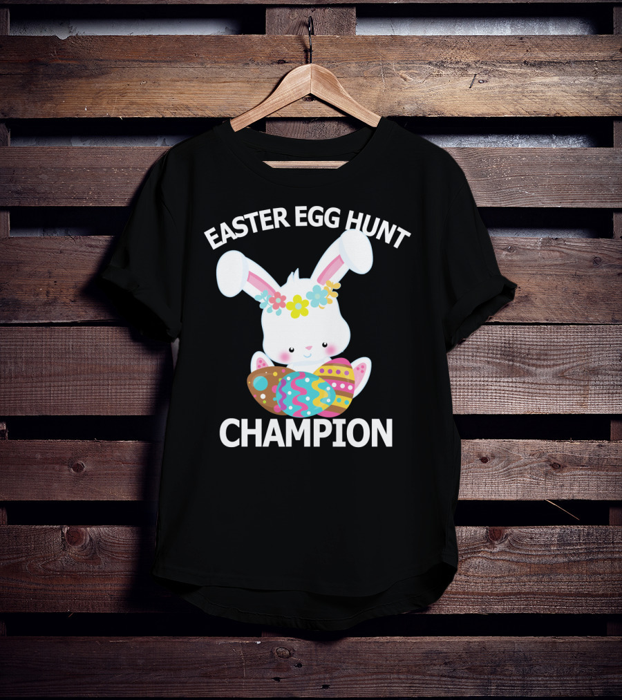 Easter Egg Hunt Champion Cute Bunny With Colorful Eggs T-Shirt