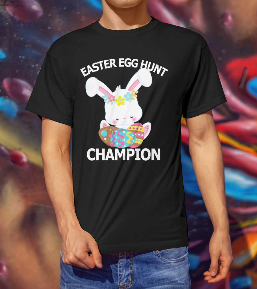 Easter Egg Hunt Champion Cute Bunny With Colorful Eggs T-Shirt