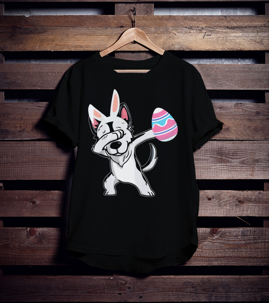 Easter Bunny Ears Dabbing Husky With Colorful Egg T-Shirt