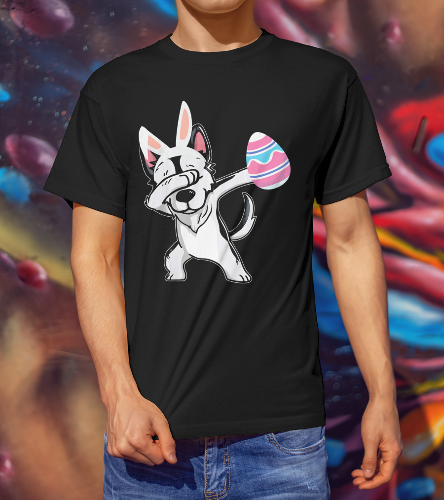 Easter Bunny Ears Dabbing Husky With Colorful Egg T-Shirt