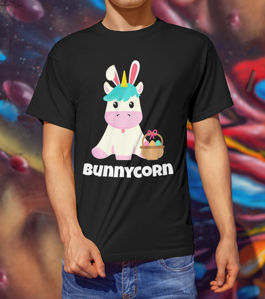 Bunnycorn Easter Unicorn With Bunny Ears And Basket T-Shirt