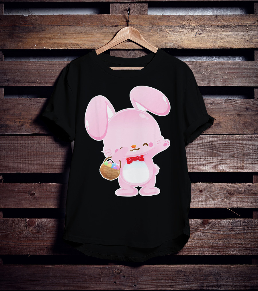 Dabbing Pink Easter Bunny With Egg Basket T-Shirt