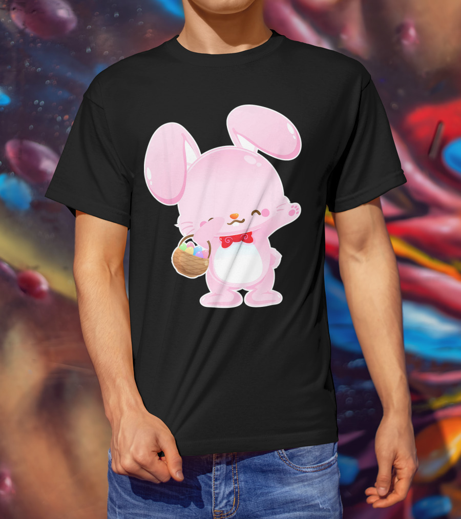 Dabbing Pink Easter Bunny With Egg Basket T-Shirt