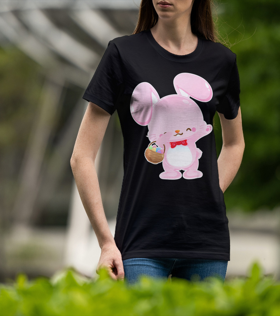 Dabbing Pink Easter Bunny With Egg Basket T-Shirt