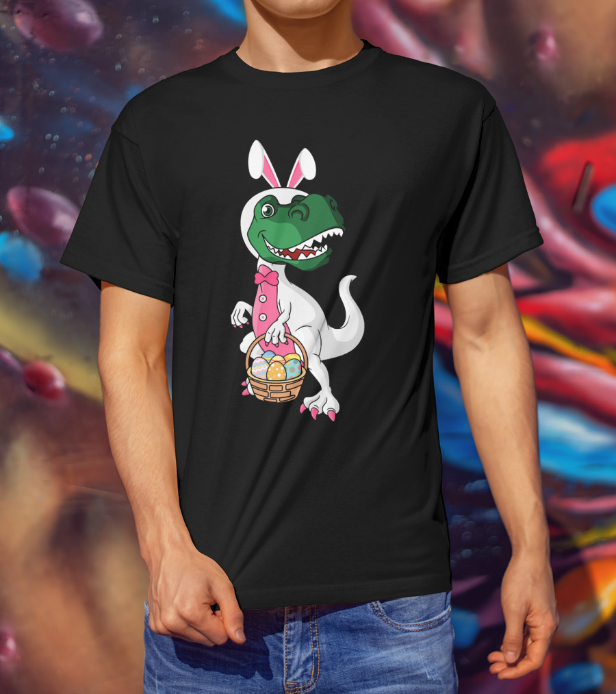 Funny Dinosaur Bunny Rex Easter Basket T-Shirt