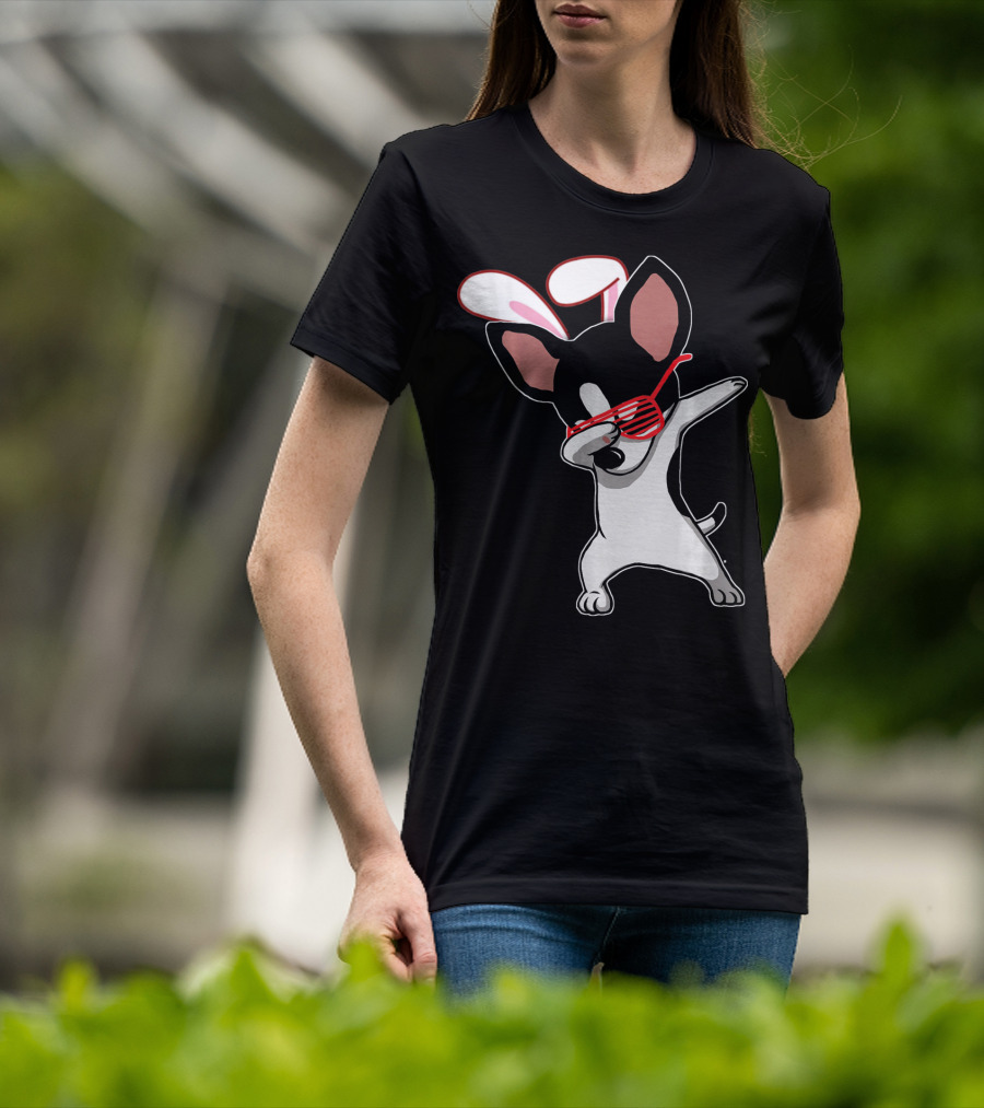 Easter Bunny Dabbing Chihuahua With Bunny Ears And Sunglasses T-Shirt