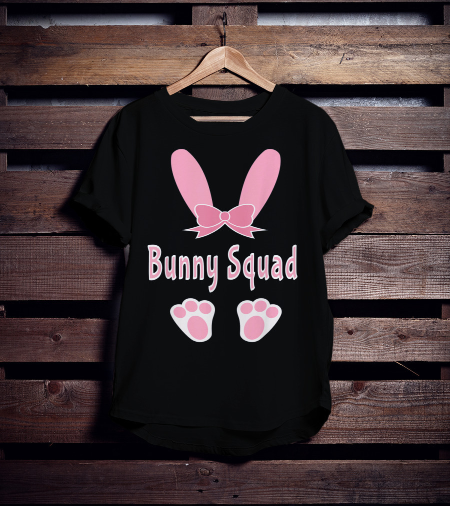 Bunny Squad Cute Bunny Rabbit Ear Bow Paw Prints T-Shirt