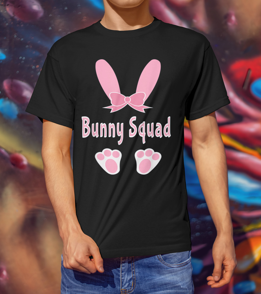 Bunny Squad Cute Bunny Rabbit Ear Bow Paw Prints T-Shirt