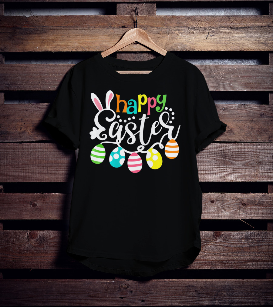 Happy Easter Cute Bunny And Colorful Easter Egg Garland T-Shirt