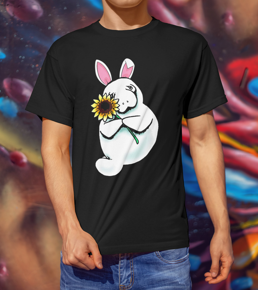 Sunflower Hugging Manatee Bunny T-Shirt