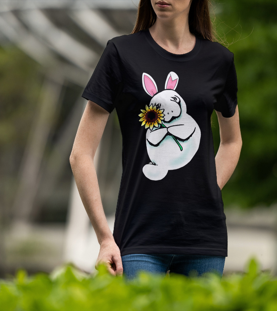 Sunflower Hugging Manatee Bunny T-Shirt