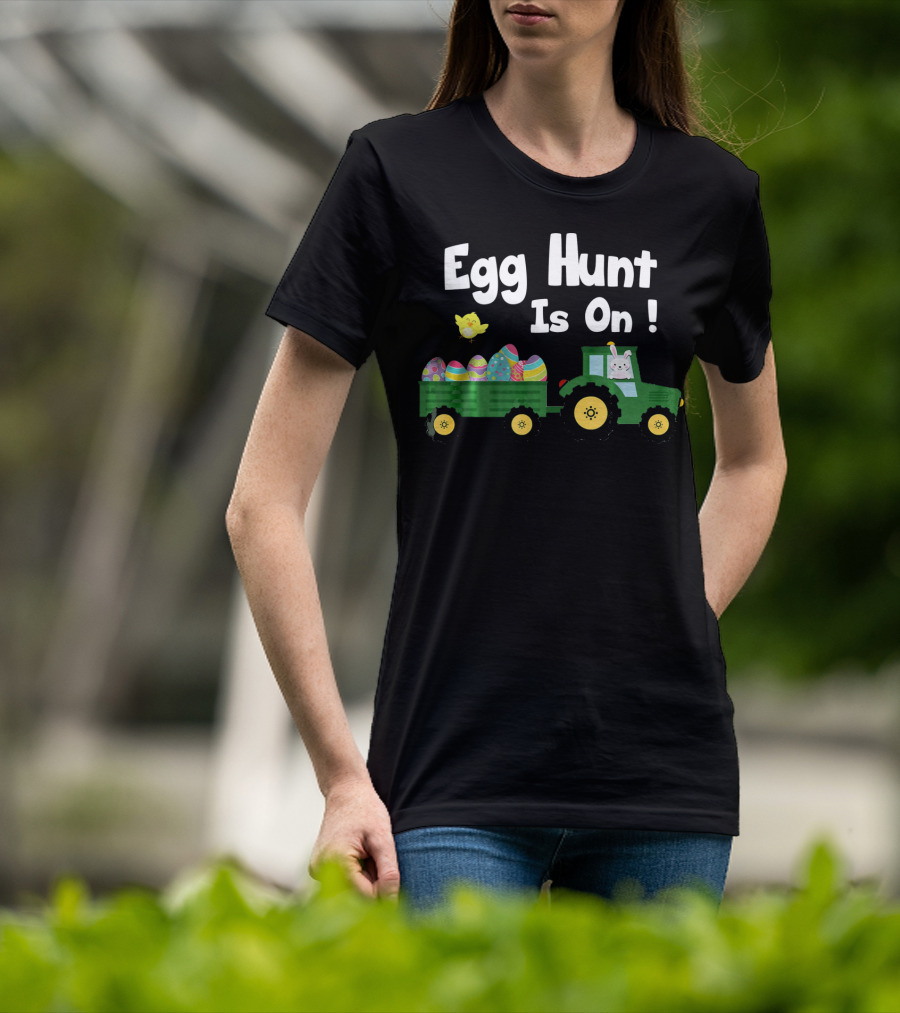 Egg Hunt Is ON Funny Easter Bunny Tractor With Eggs T-Shirt