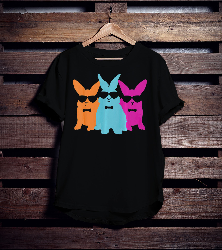 Hipster Easter Bunny Cool Rabbits Sunglasses Neon Trio Bow Ties T-Shirt