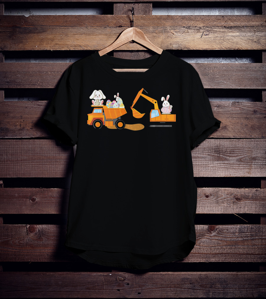 Easter Bunny With Eggs On Construction Site Scene T-Shirt