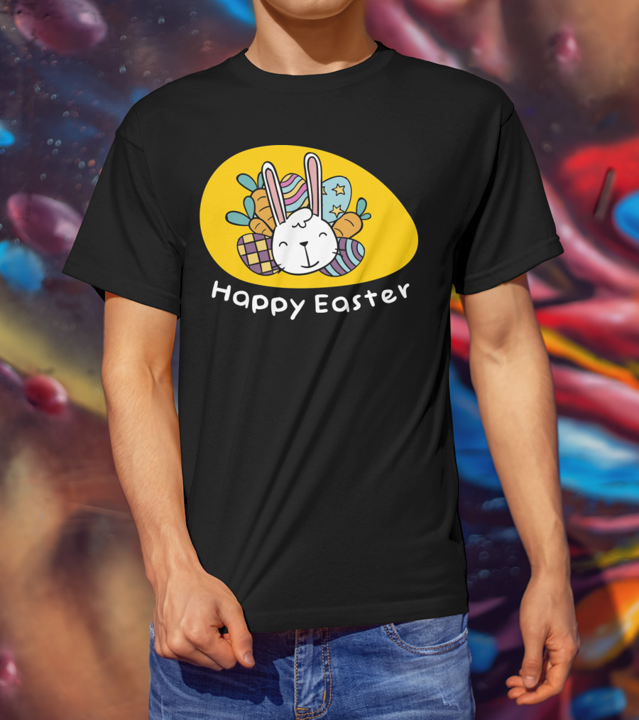 Happy Easter Bunny With Colorful Eggs T-Shirt