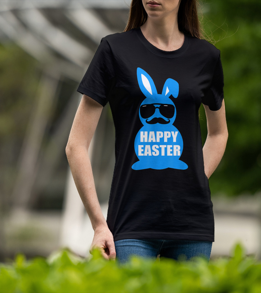 Happy Easter Bunny With Sunglasses And Mustache T-Shirt