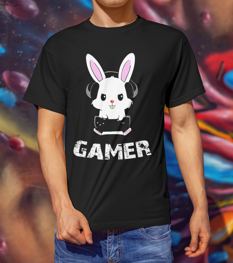 Gamer Bunny Headphones Easter Boys Gaming Men T-Shirt