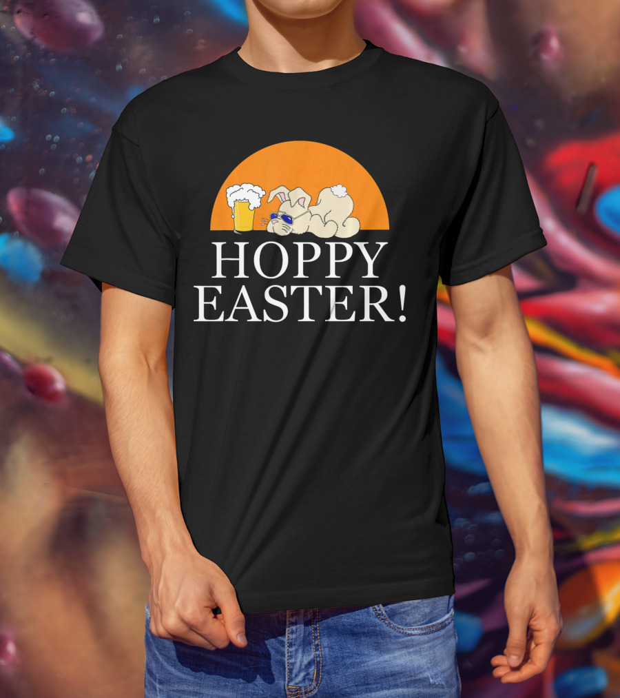 Bunny Lovers Hoppy Easter With Beer And Relaxing Rabbit T-Shirt