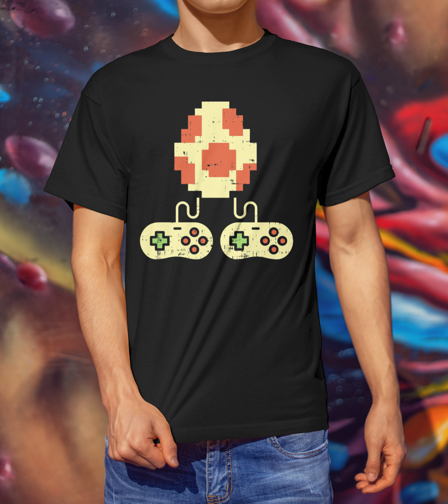 Easter Egg Pixel Art With Retro Game Controllers Gamer Gaming T-Shirt