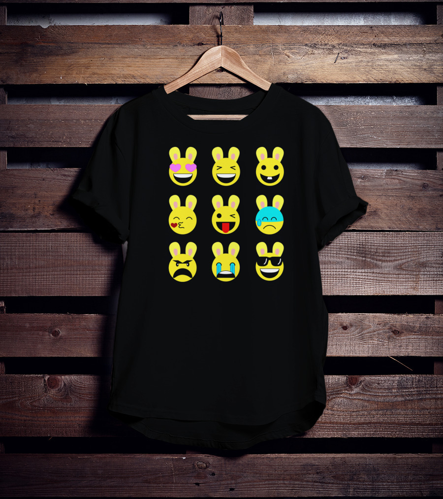 Cool Funny Emoticon Emojis Easter Bunny Faces T-Shirt