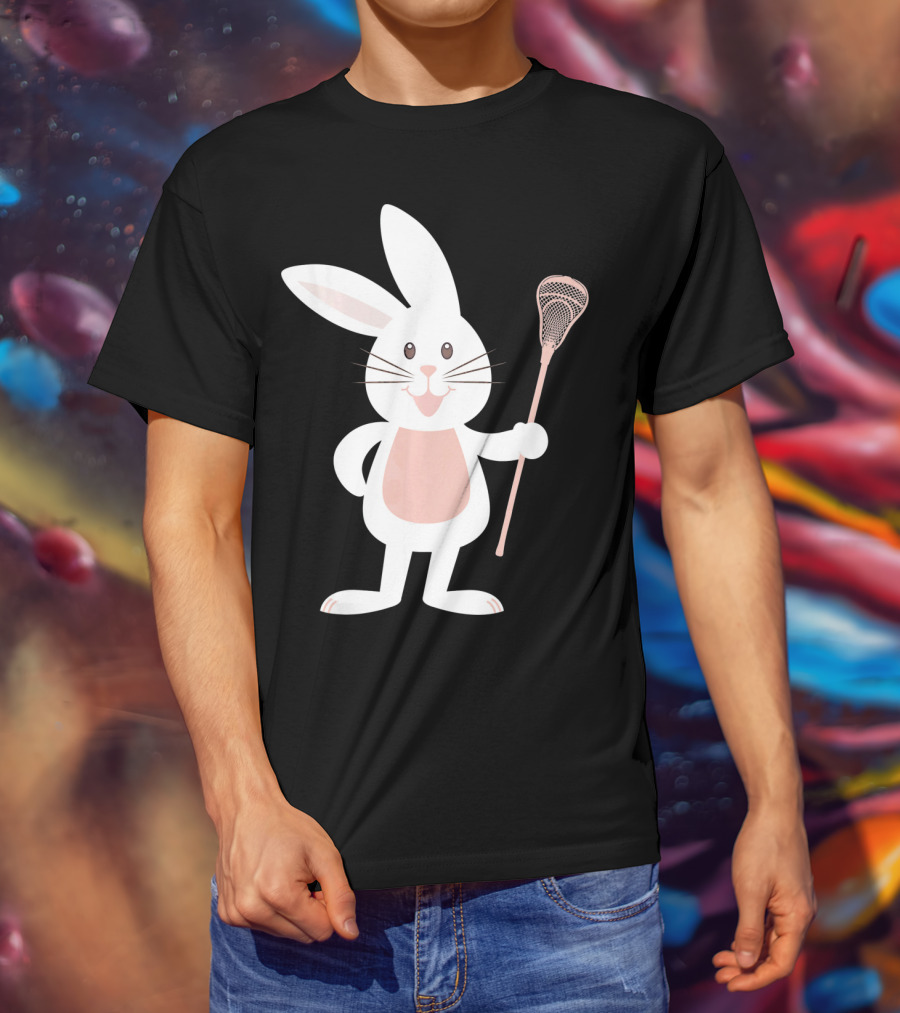 Cute Lacrosse Easter Bunny Holding Stick T-Shirt