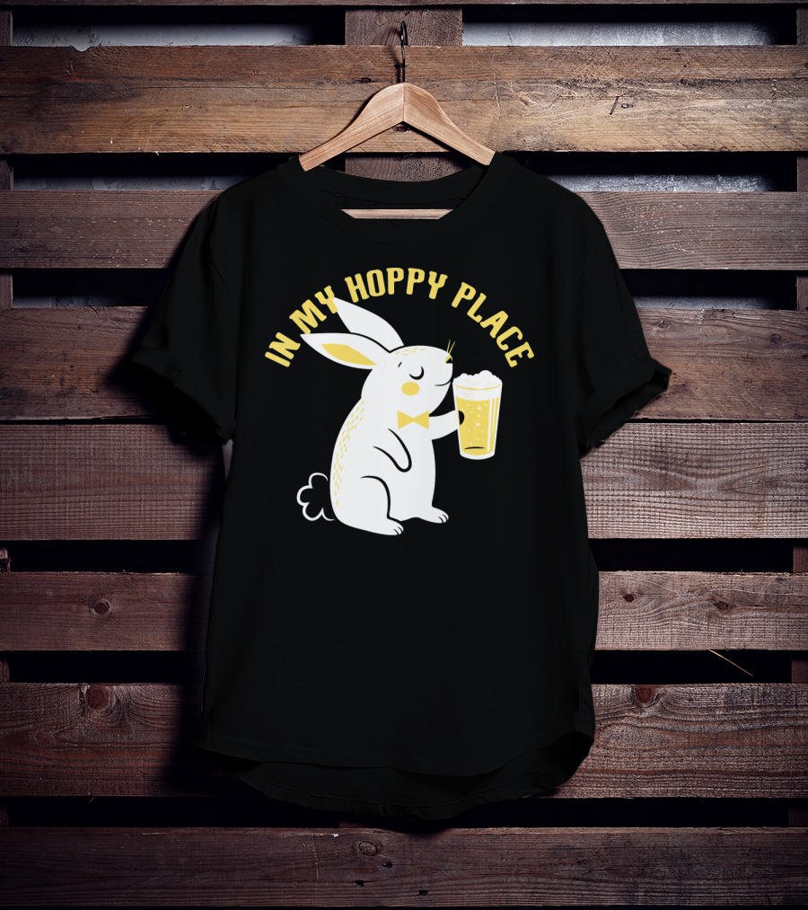 In My Hoppy Place Cute Bunny Drinking Beer T-Shirt