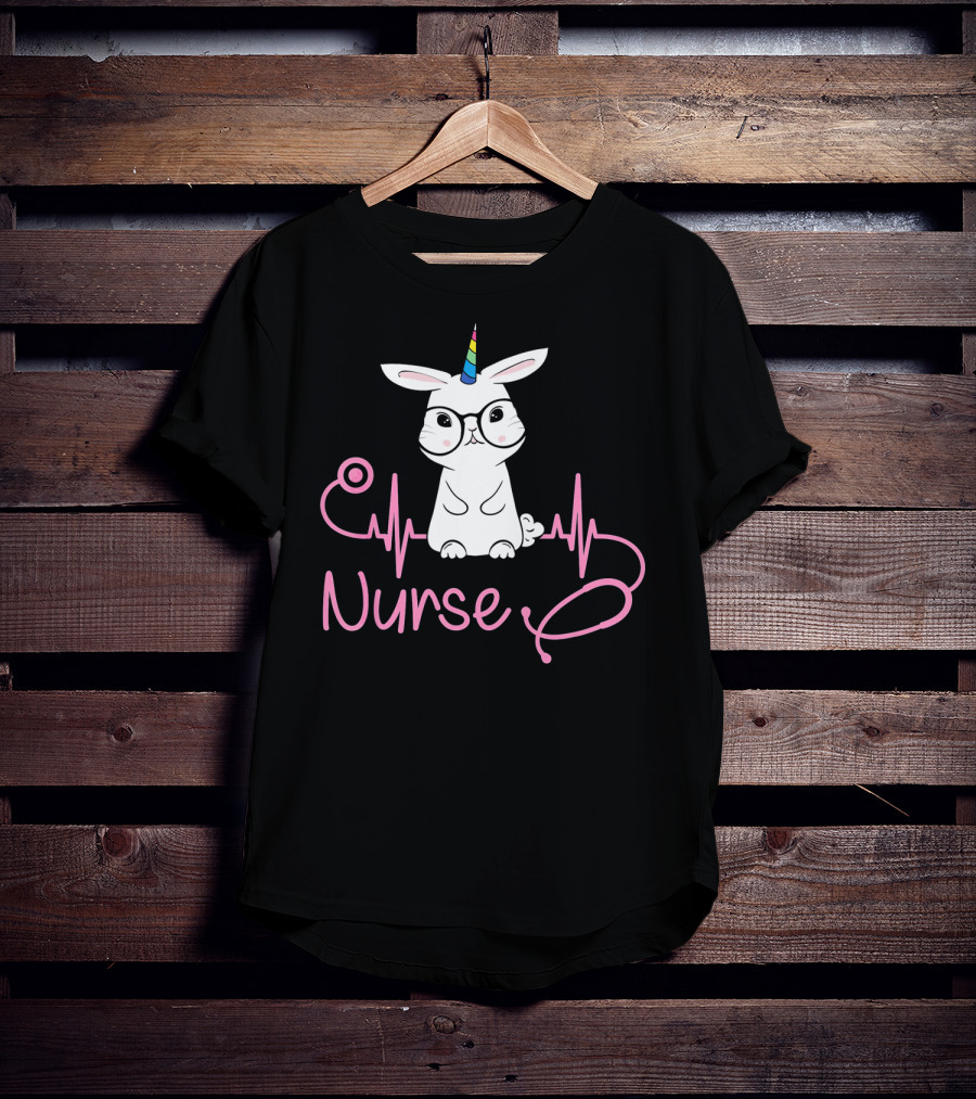Nurse Unicorn Bunny Stethoscope Heartbeat T-Shirt