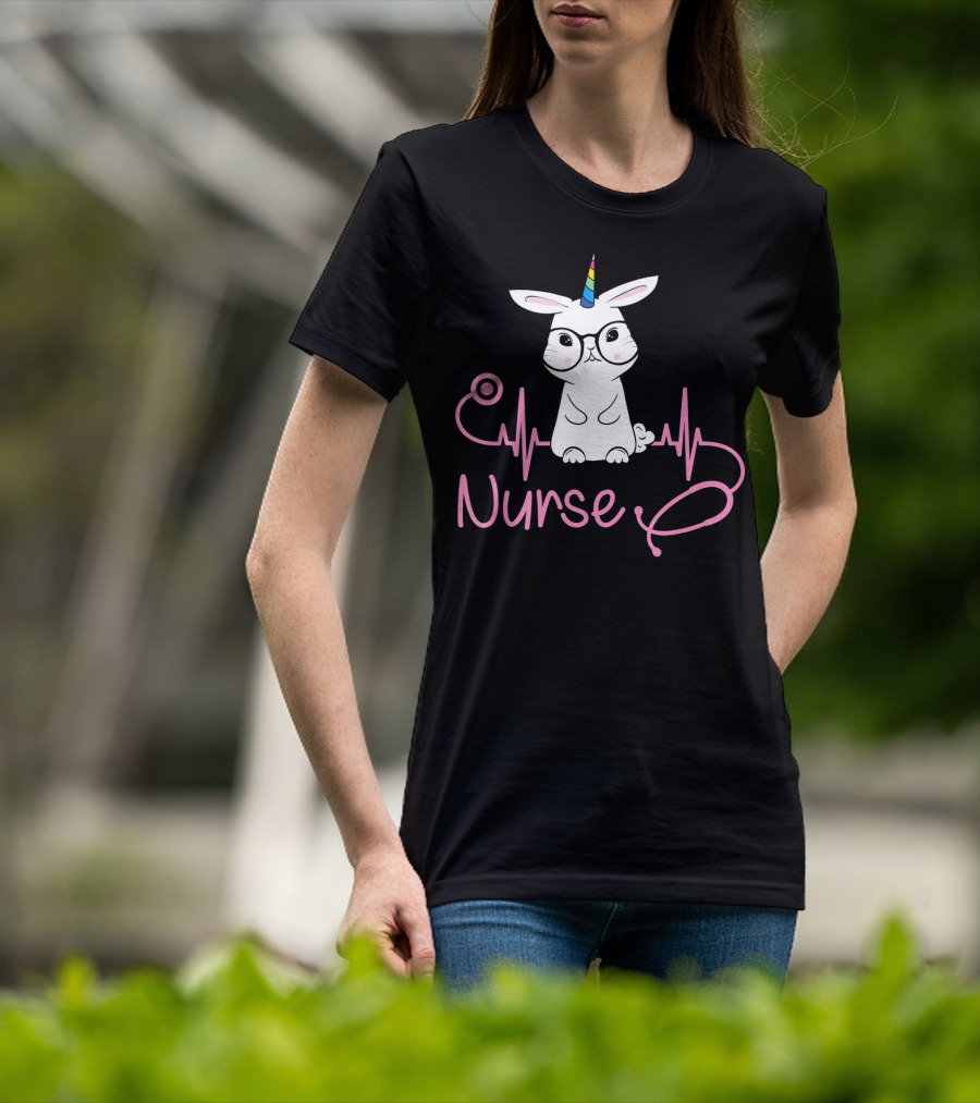 Nurse Unicorn Bunny Stethoscope Heartbeat T-Shirt