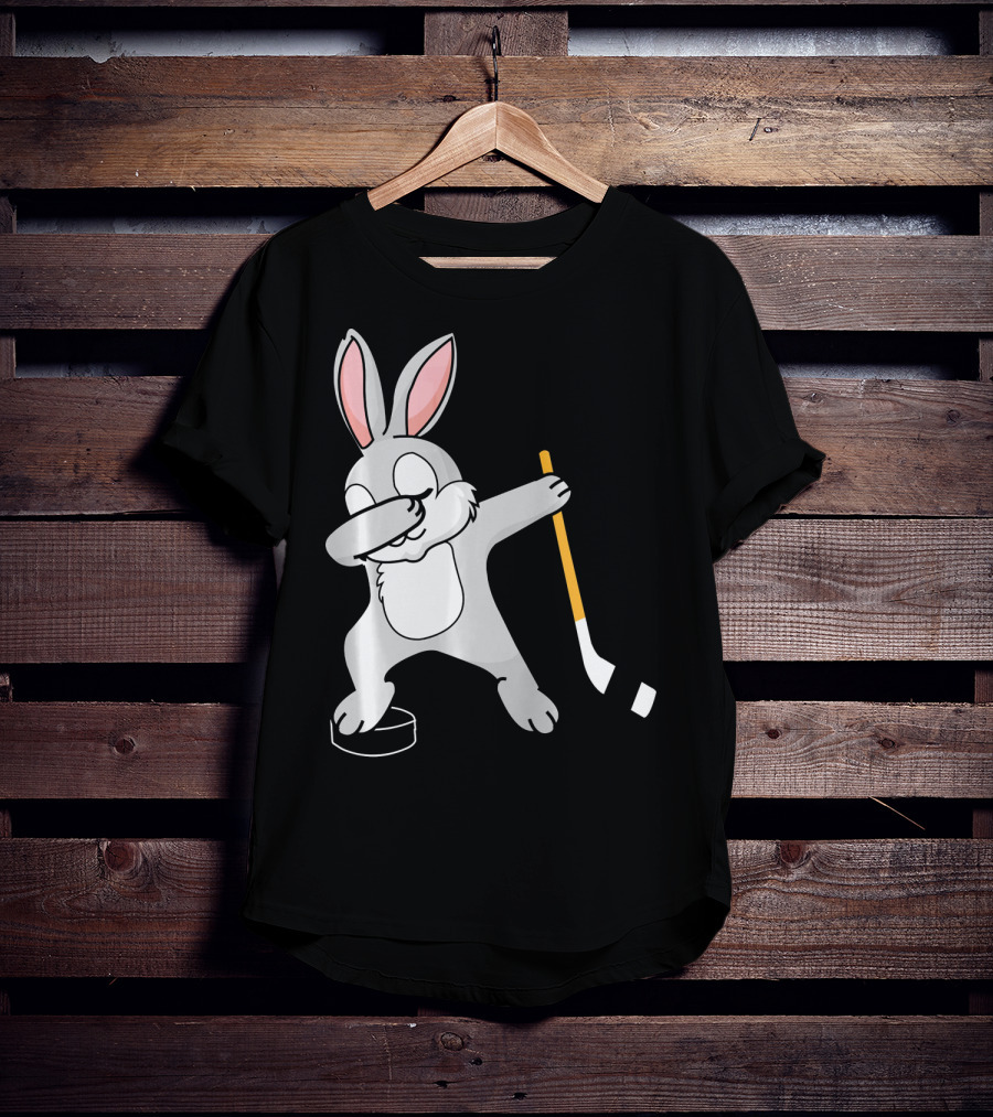 Dabbing Bunny Playing Hockey Easter Day T-Shirt
