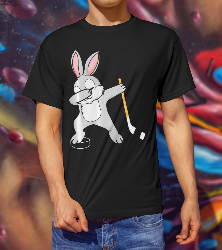 Dabbing Bunny Playing Hockey Easter Day T-Shirt