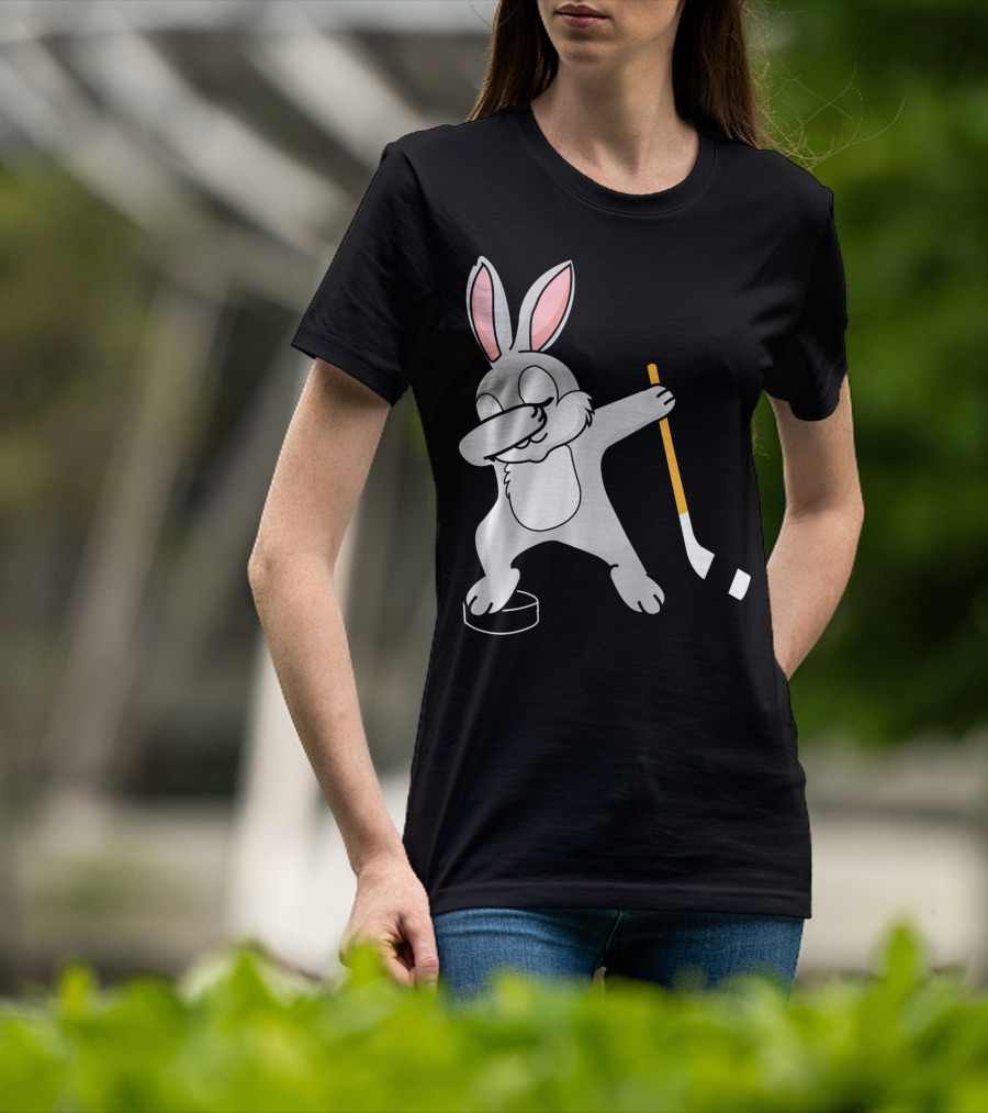 Dabbing Bunny Playing Hockey Easter Day T-Shirt