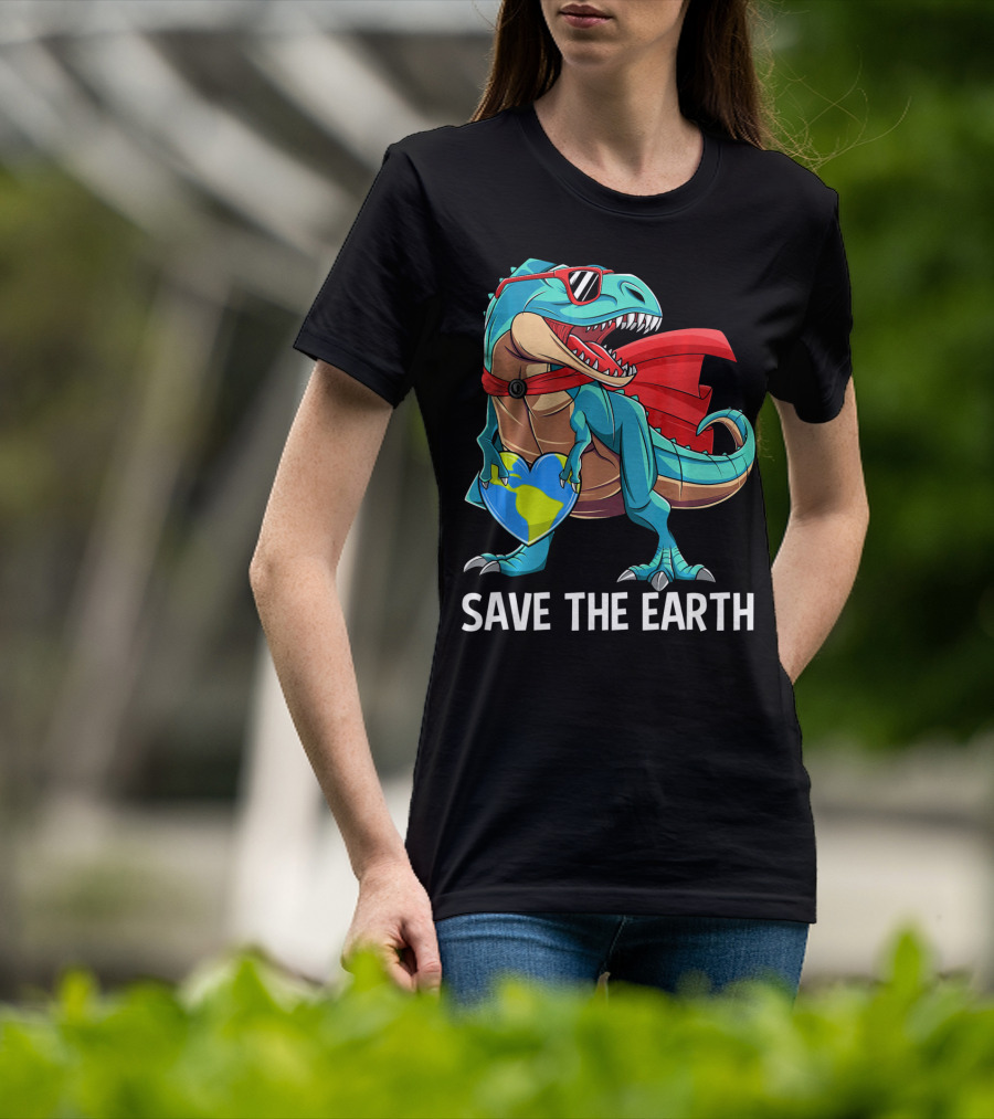 Save The Earth Dinosaur Kids Boys Earth Day T-Shirt