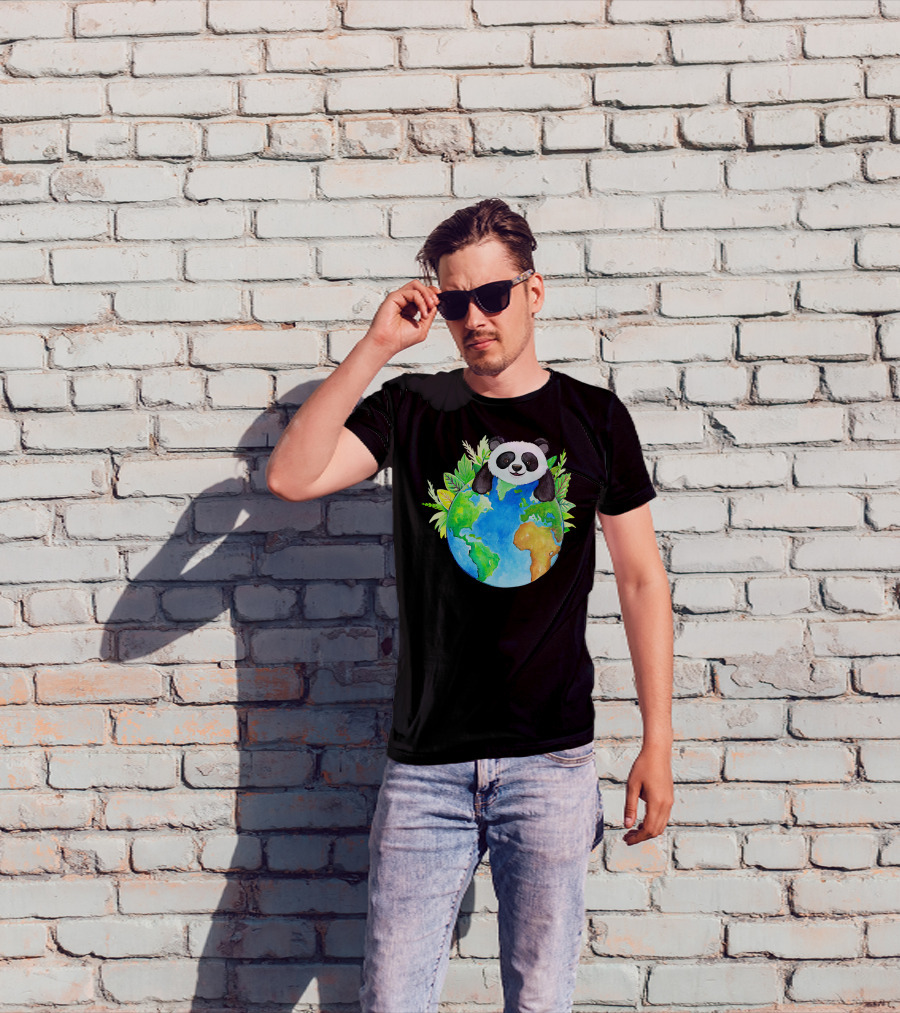 Cute Earth Panda Bear With Green Foliage T-Shirt