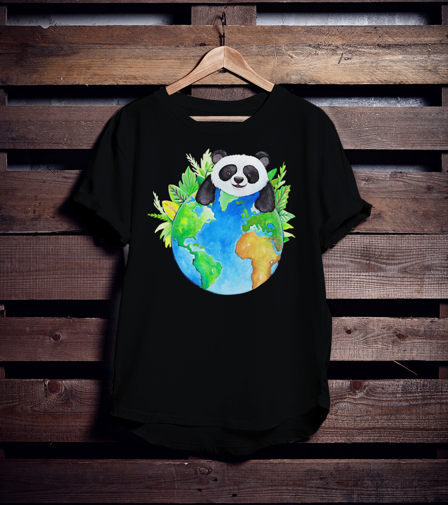 Cute Earth Panda Bear With Green Foliage T-Shirt