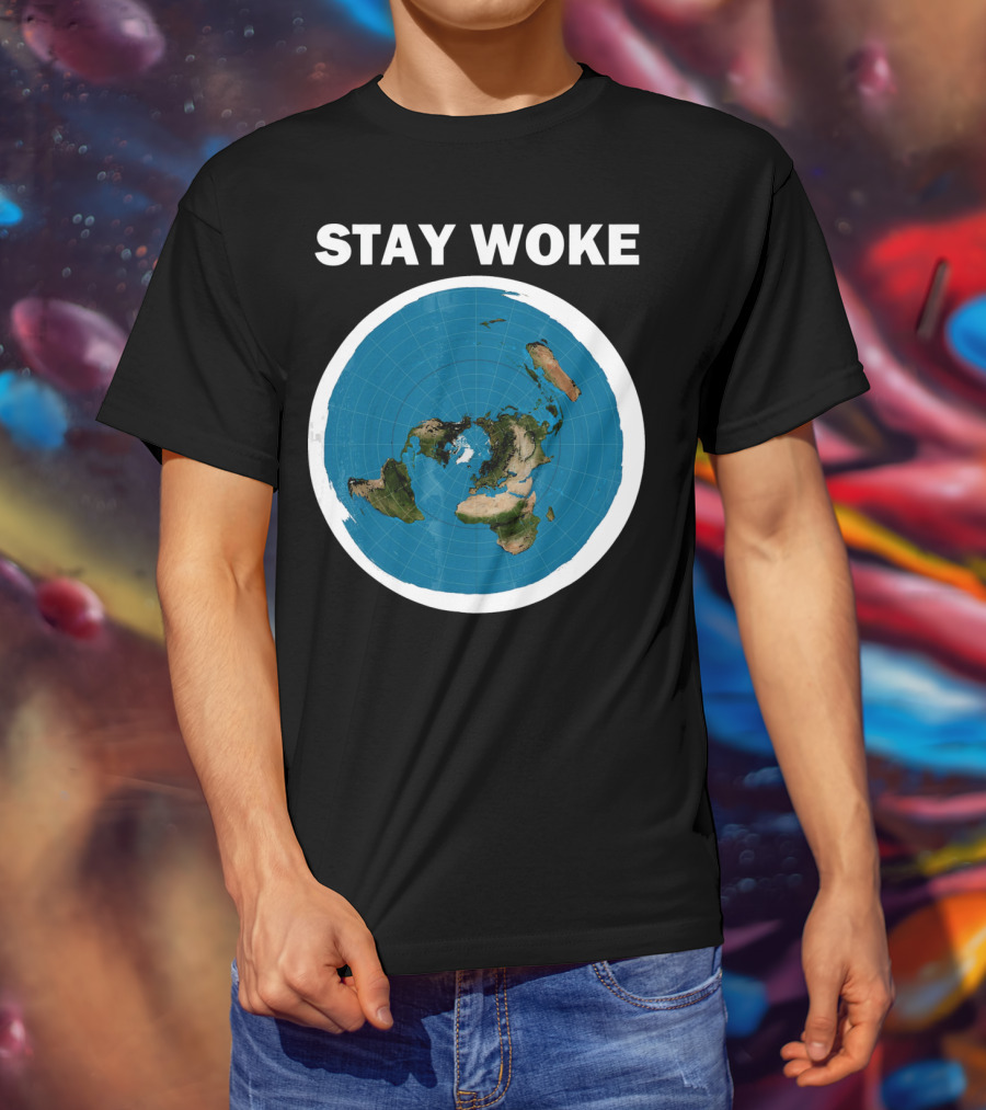 Stay Woke Flat Earth Map Representation T-Shirt