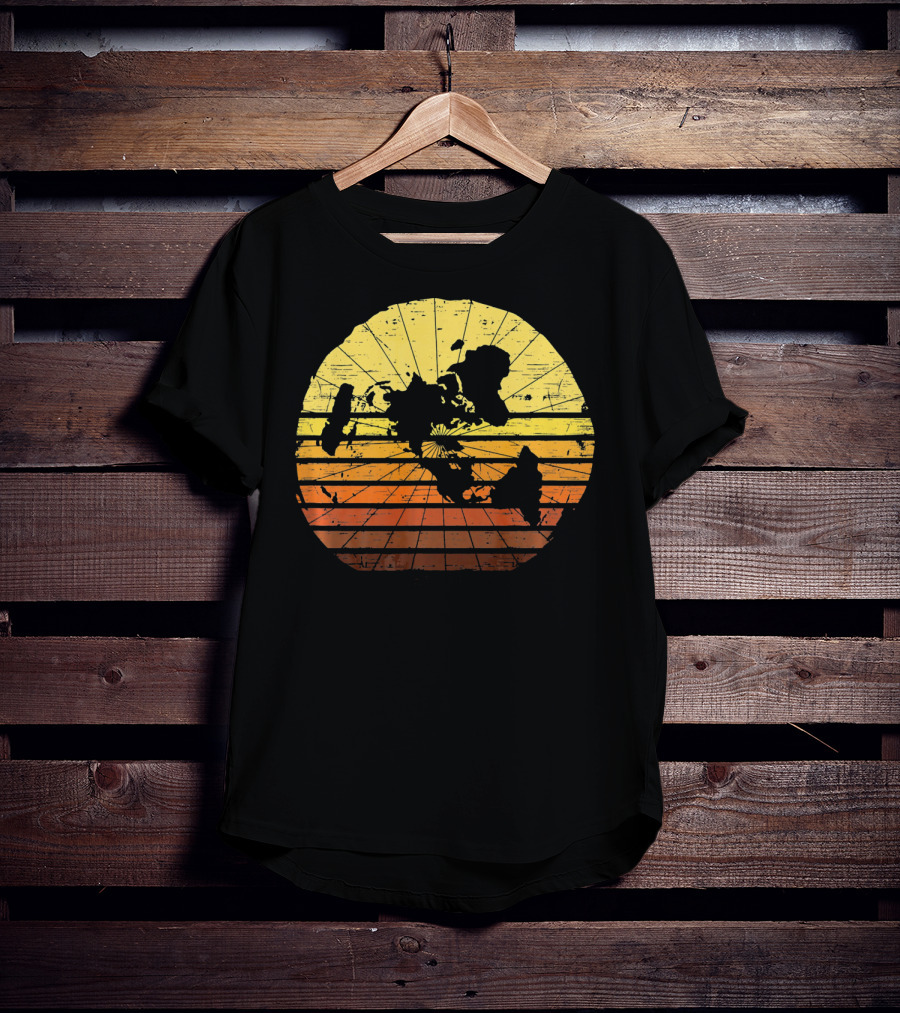 Flat Earth Map Vintage Retro Distressed Stripes T-Shirt