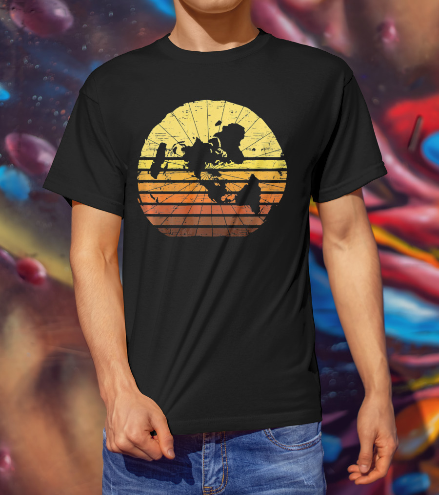 Flat Earth Map Vintage Retro Distressed Stripes T-Shirt