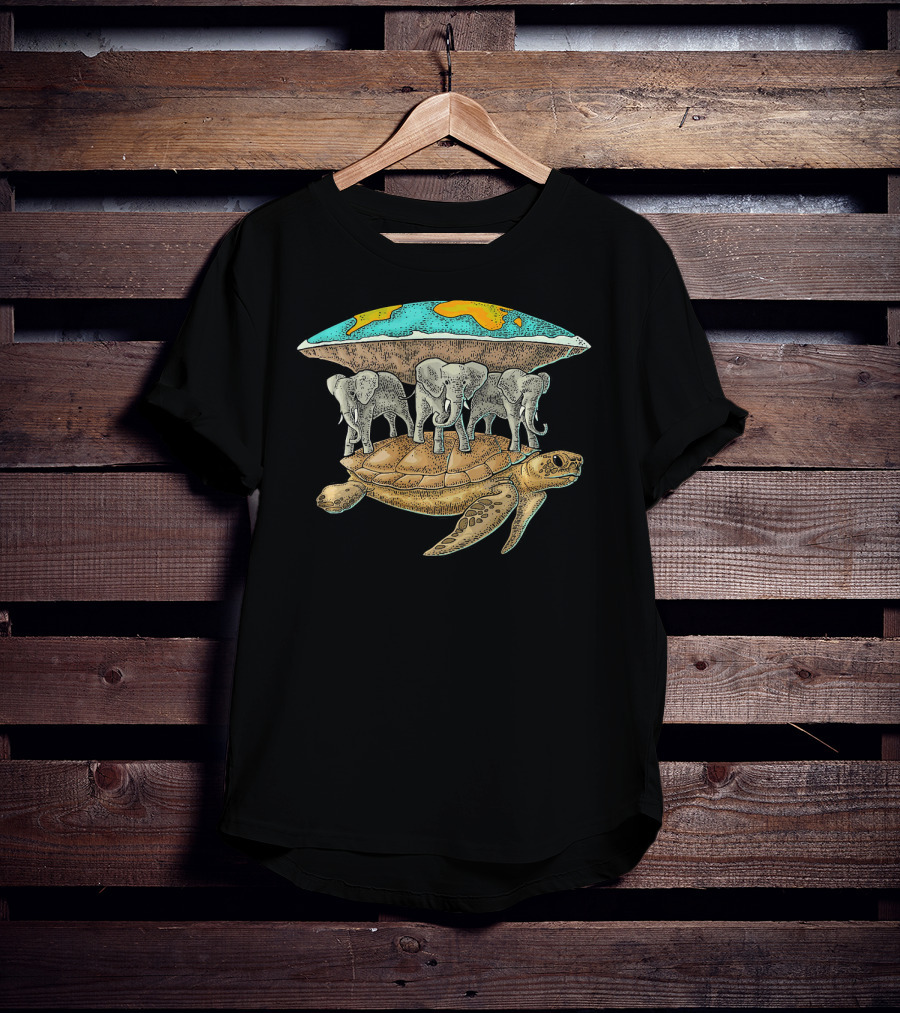 Flat Earth Elephants On World Turtle T-Shirt