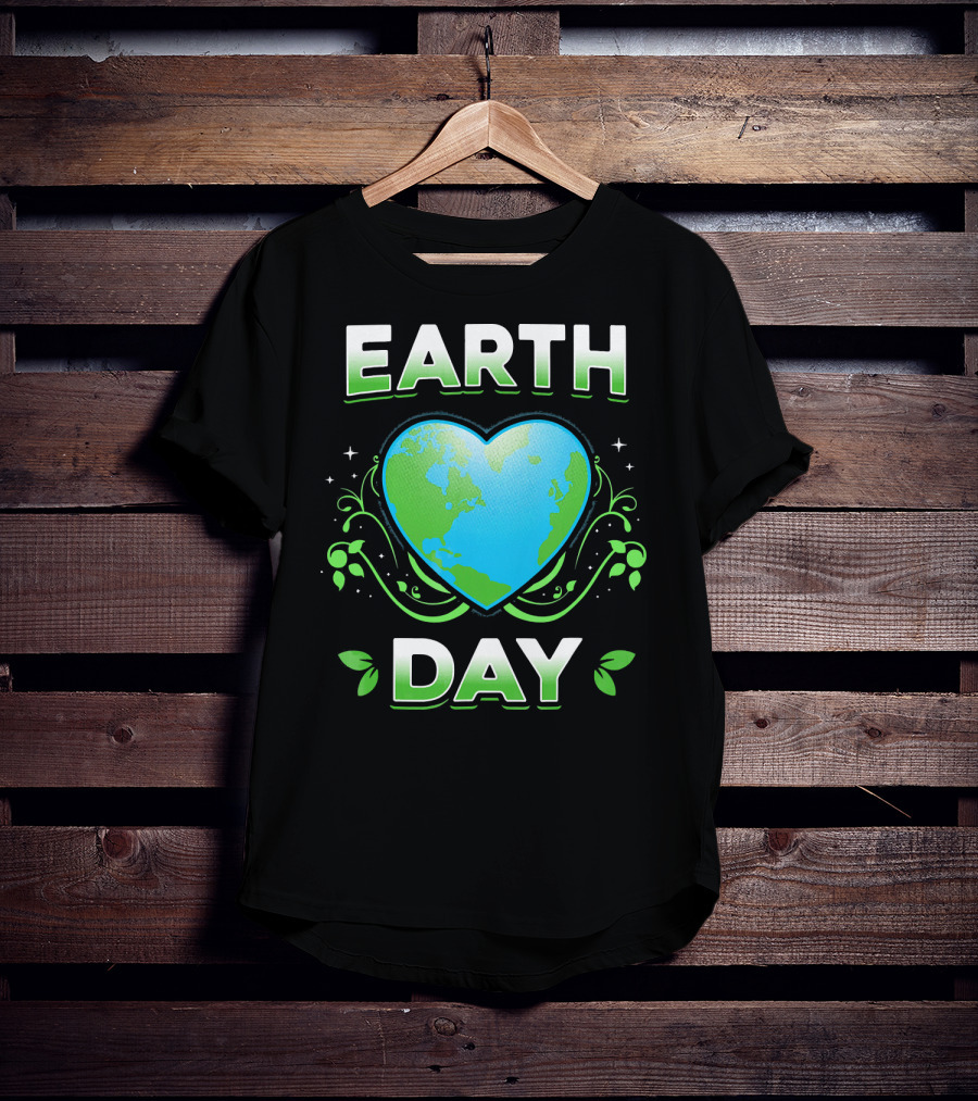 Earth Day Heart With Green Leaves And Swirls T-Shirt