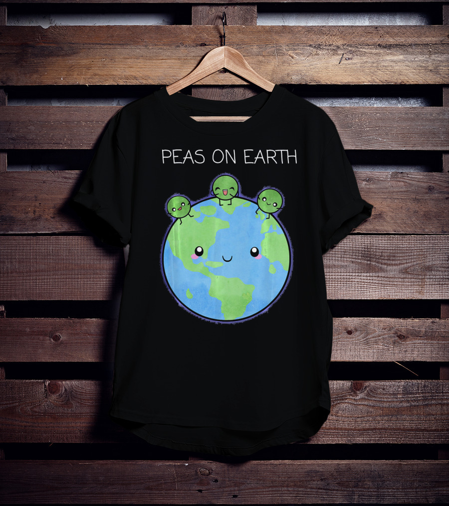 Peas On Earth Cute Cartoon Planet With Happy Faces T-Shirt