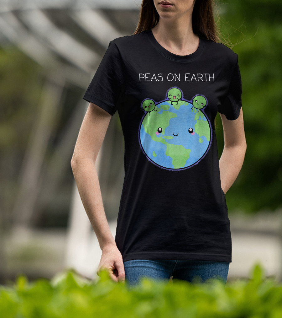 Peas On Earth Cute Cartoon Planet With Happy Faces T-Shirt