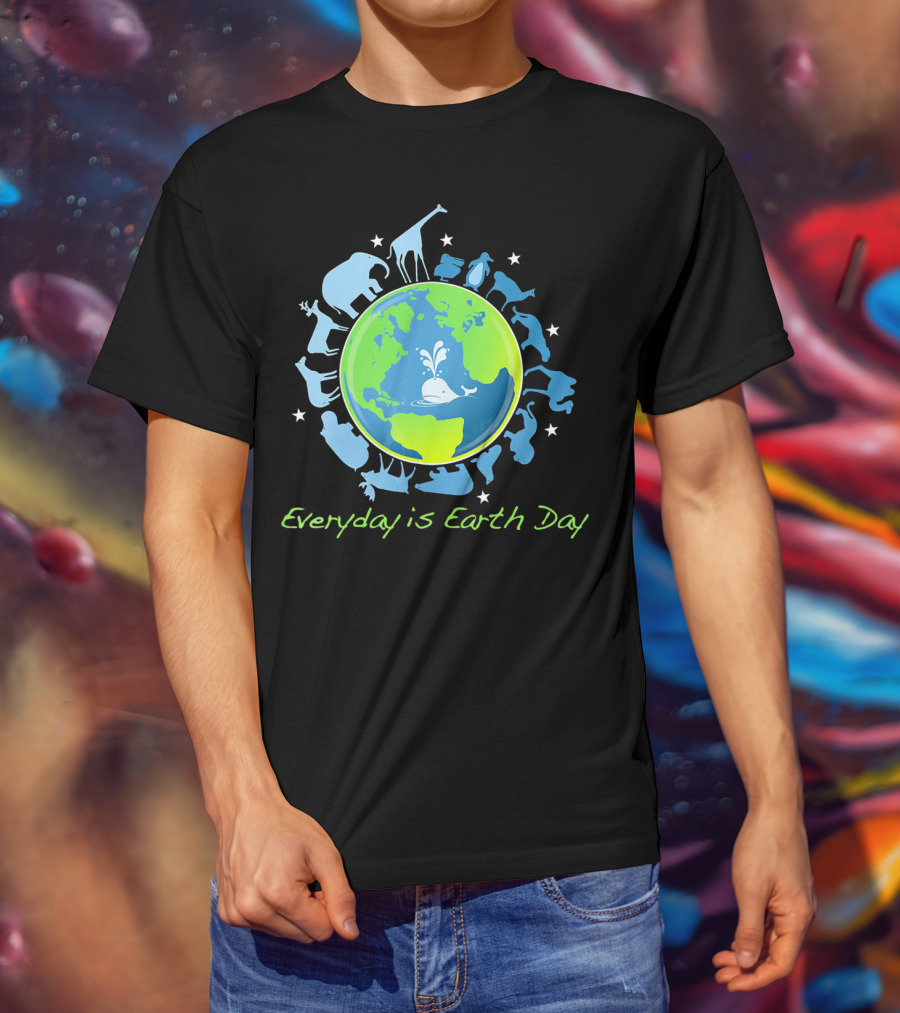 Everyday Is Earth Day Animals Globe Wildlife Conservation T-Shirt