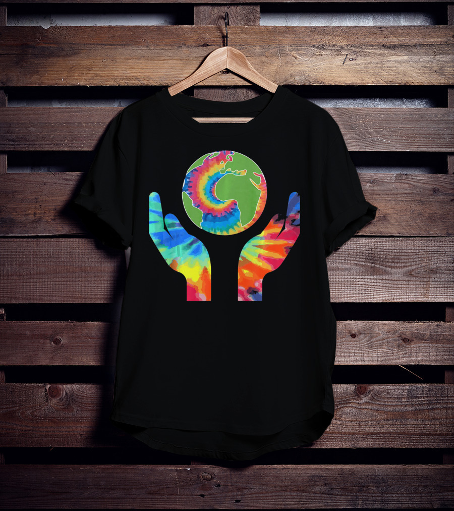 Earth Day Tie-Dye Hands Holding Planet Climate Change Global Warming T-Shirt