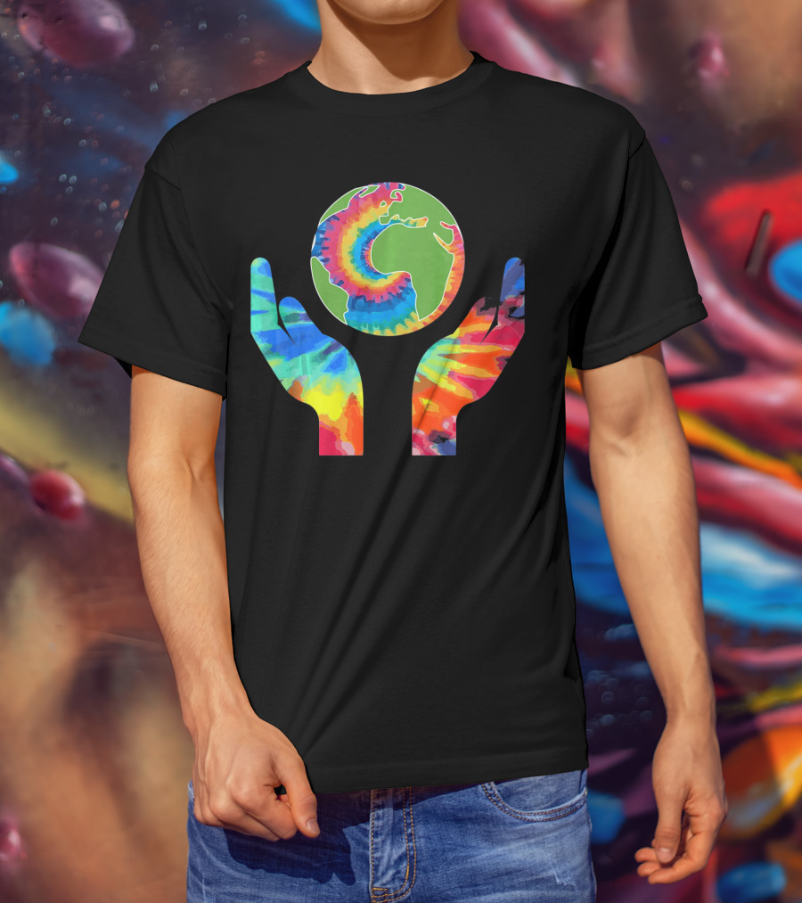Earth Day Tie-Dye Hands Holding Planet Climate Change Global Warming T-Shirt