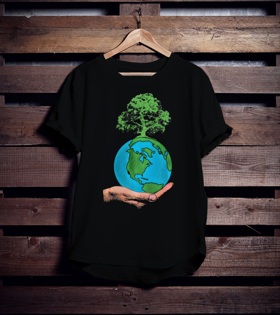 Earth Day Protect Green Environment Tree On Globe In Hand T-Shirt