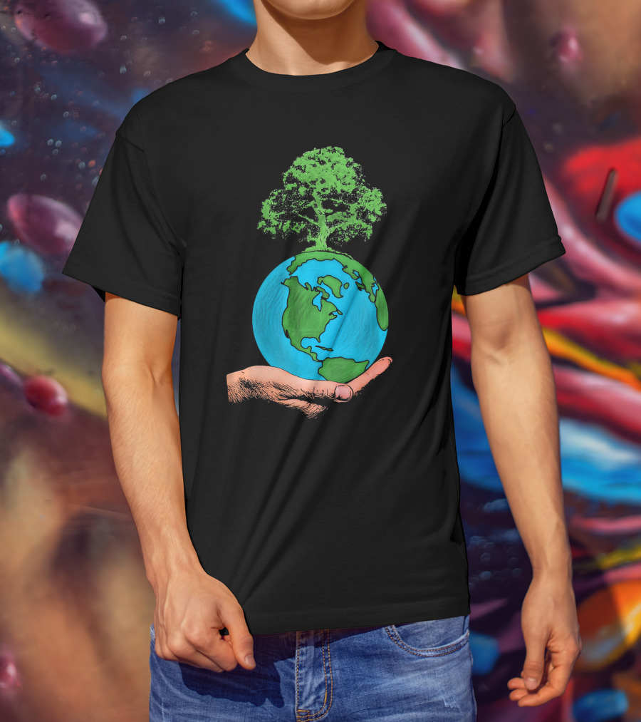 Earth Day Protect Green Environment Tree On Globe In Hand T-Shirt