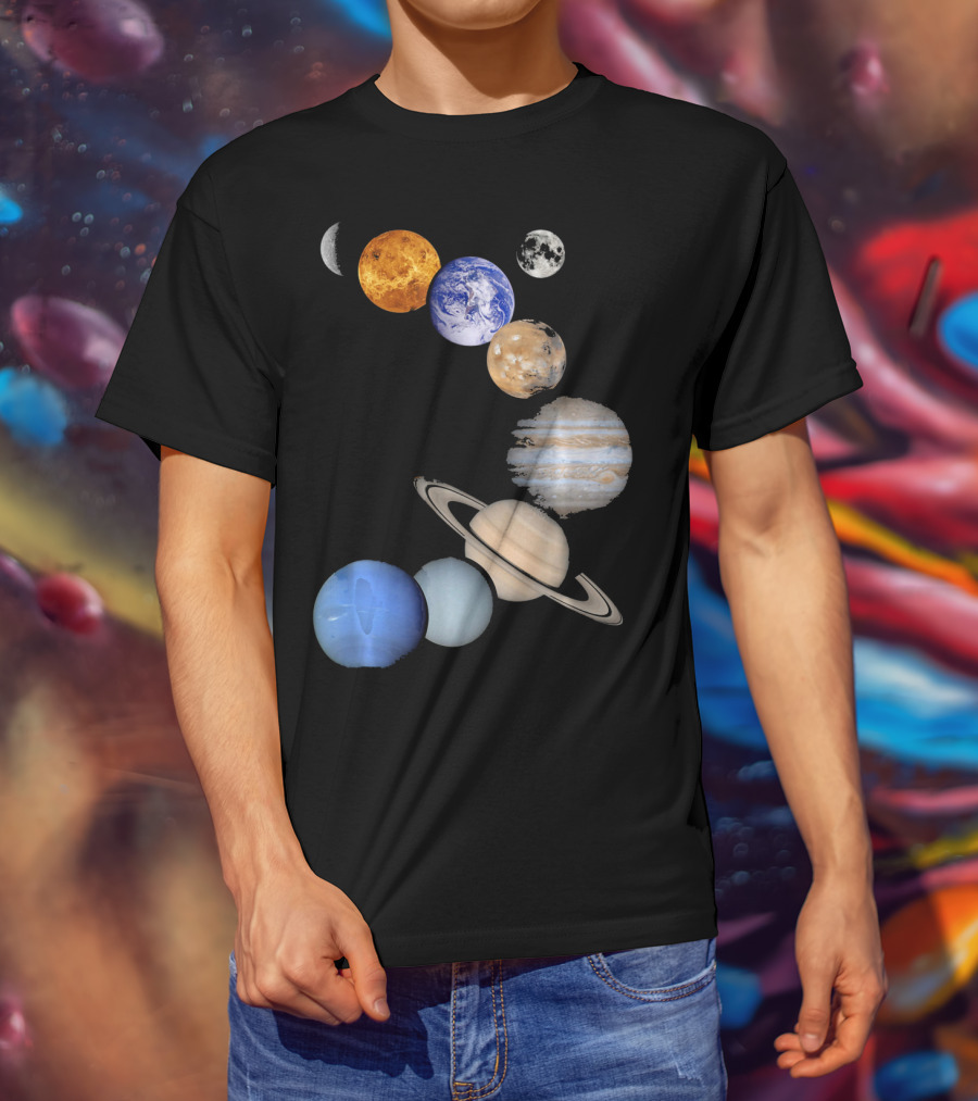 Planet Solar System Earth Moon Sun Mars Jupiter Saturn Neptune Uranus T-Shirt