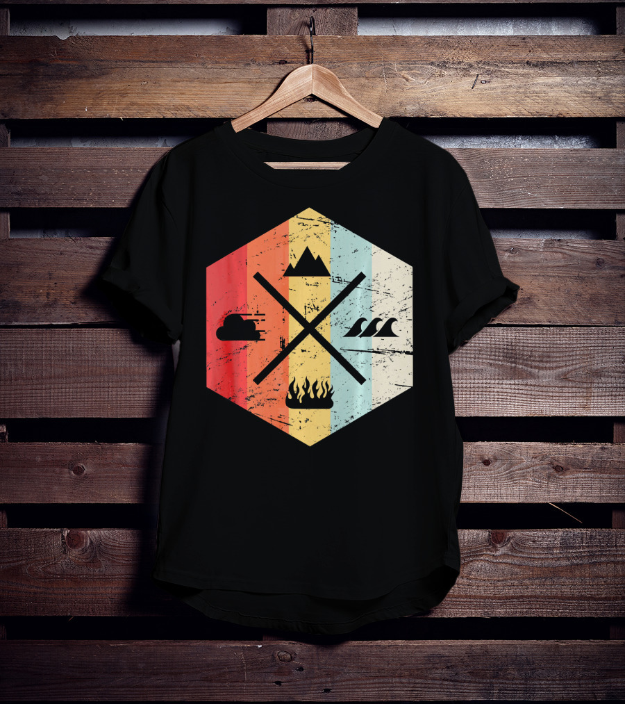 Retro Four Elements Earth Water Fire Air Iconic Symbolism T-Shirt